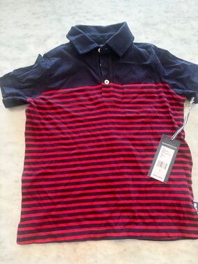 Vineyard Vines Boys Navy & Red Striped Polo